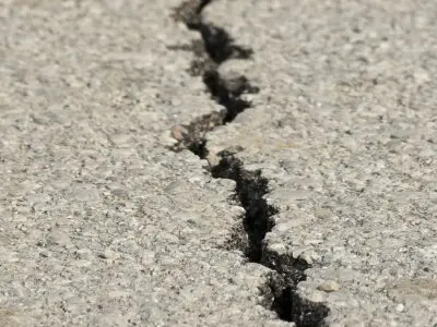 large concrete crack from an earthquake