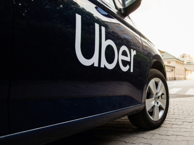 Close-up of an Uber rideshare vehicle, representing rideshare transportation, Uber accident claims, uninsured or underinsured rideshare drivers, California rideshare insurance coverage, passenger injury claims, and potential compensation after a Santa Barbara rideshare accident.
