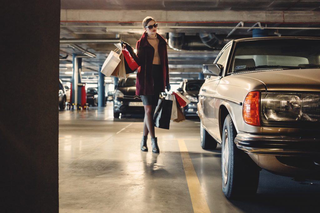 shopper at a crowded parking garage