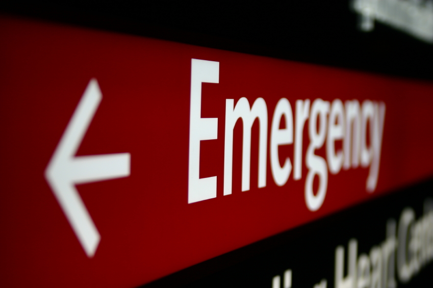 red emergency sign at a medical facility