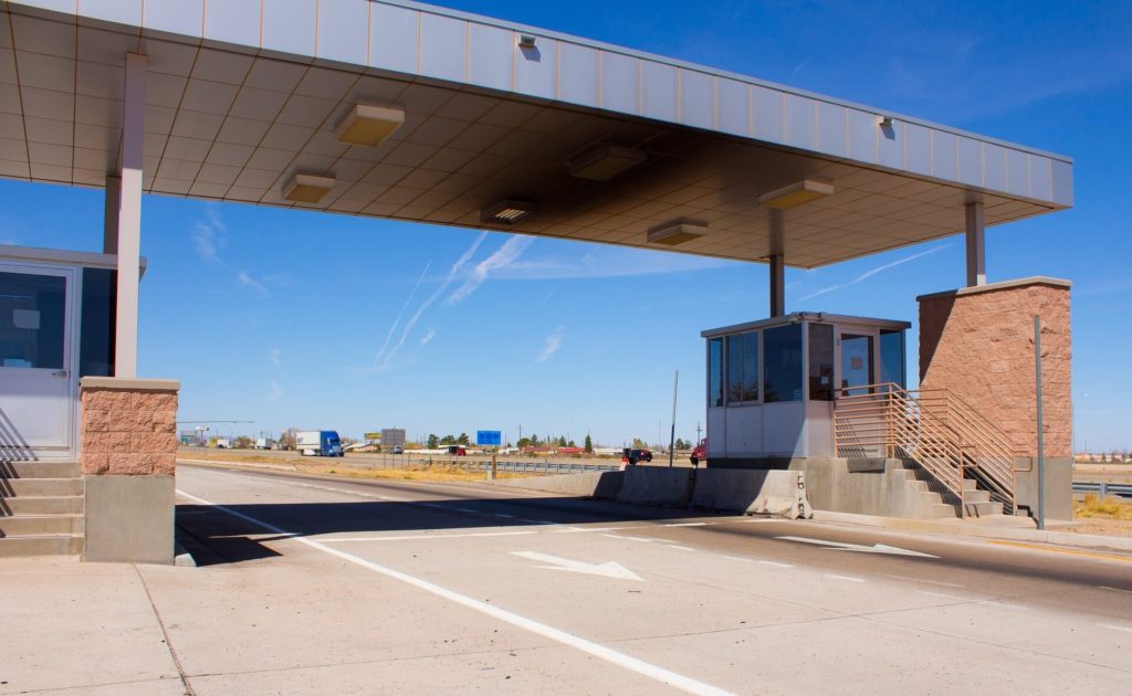 a deserted semi-truck weigh station