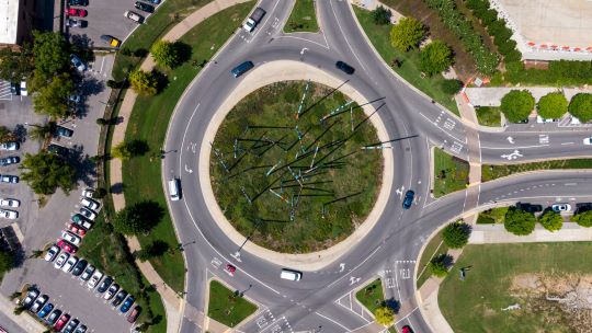 aerial view of roundabout intersection